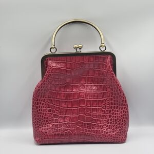 2010 Patricia Nash Leather Novella Croc Magenta Handbag 10th Anniversary 2 Strap
